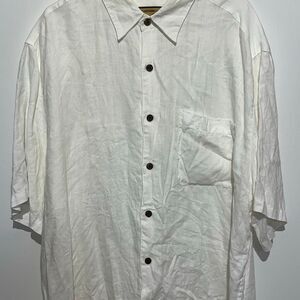 Caribbean Joe Men's White Linen Collard Short Sleeve Button Up Shirt Size 2XL